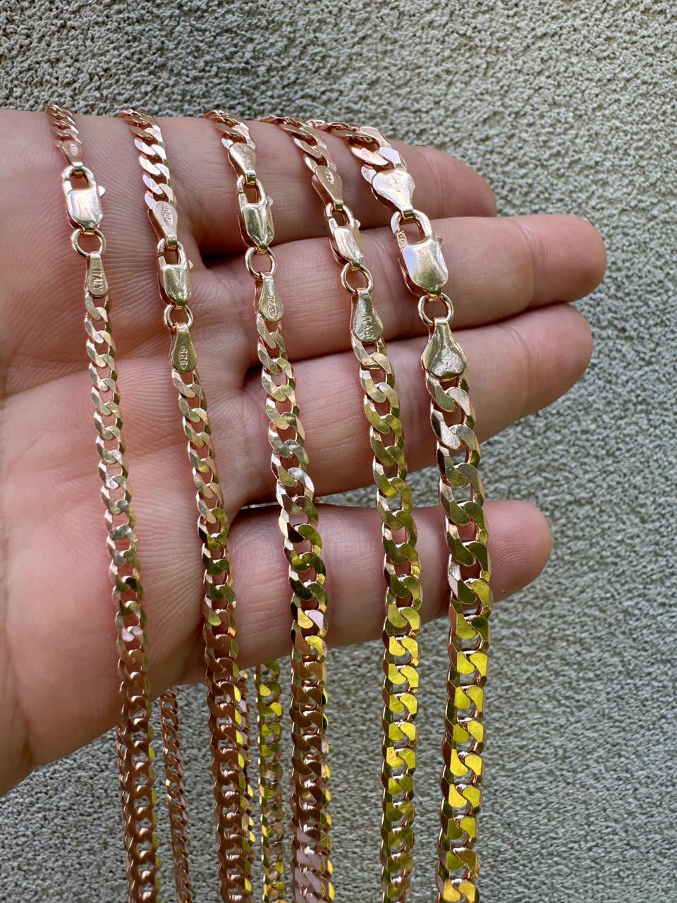 Flat Curb Cuban Chain Necklace - 14k Rose Gold Vermeil 925 Sterling Silver - 16"-30" - 3mm-8mm