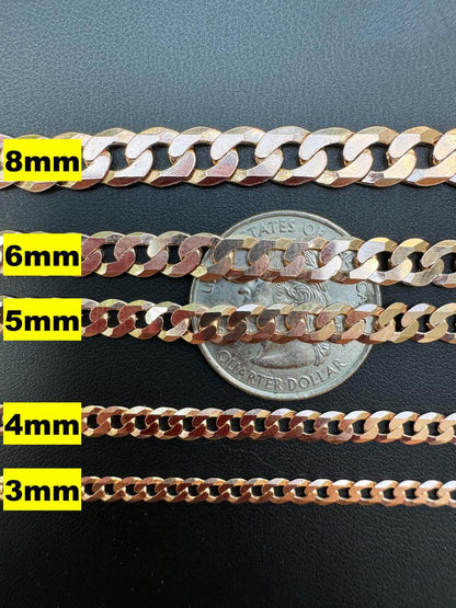 Flat Curb Cuban Chain Necklace - 14k Rose Gold Vermeil 925 Sterling Silver - 16"-30" - 3mm-8mm