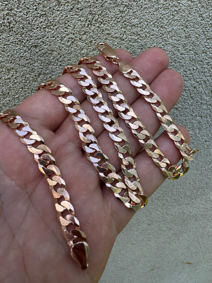 Flat Curb Cuban Chain Necklace - 14k Rose Gold Vermeil 925 Sterling Silver - 16"-30" - 3mm-8mm