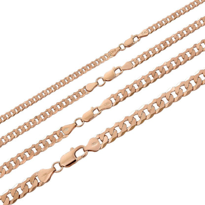 Flat Curb Cuban Chain Necklace - 14k Rose Gold Vermeil 925 Sterling Silver - 16"-30" - 3mm-8mm