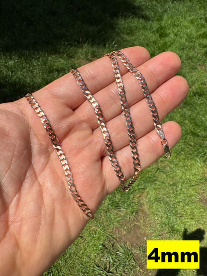 Flat Curb Cuban Chain Necklace - 14k Rose Gold Vermeil 925 Sterling Silver - 16"-30" - 3mm-8mm