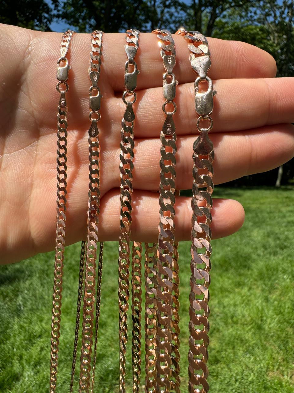 Flat Curb Cuban Chain Necklace - 14k Rose Gold Vermeil 925 Sterling Silver - 16"-30" - 3mm-8mm