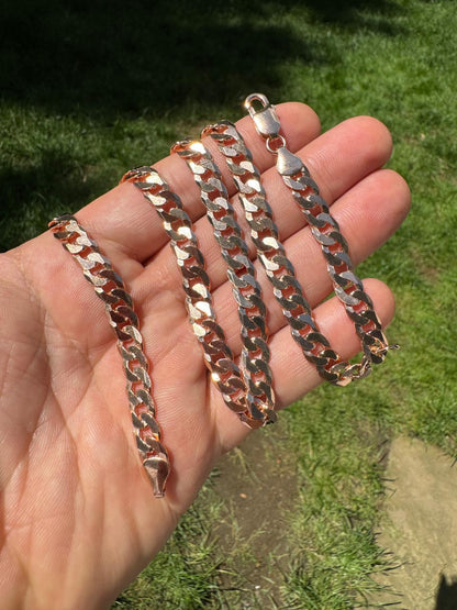 Flat Curb Cuban Chain Necklace - 14k Rose Gold Vermeil 925 Sterling Silver - 16"-30" - 3mm-8mm