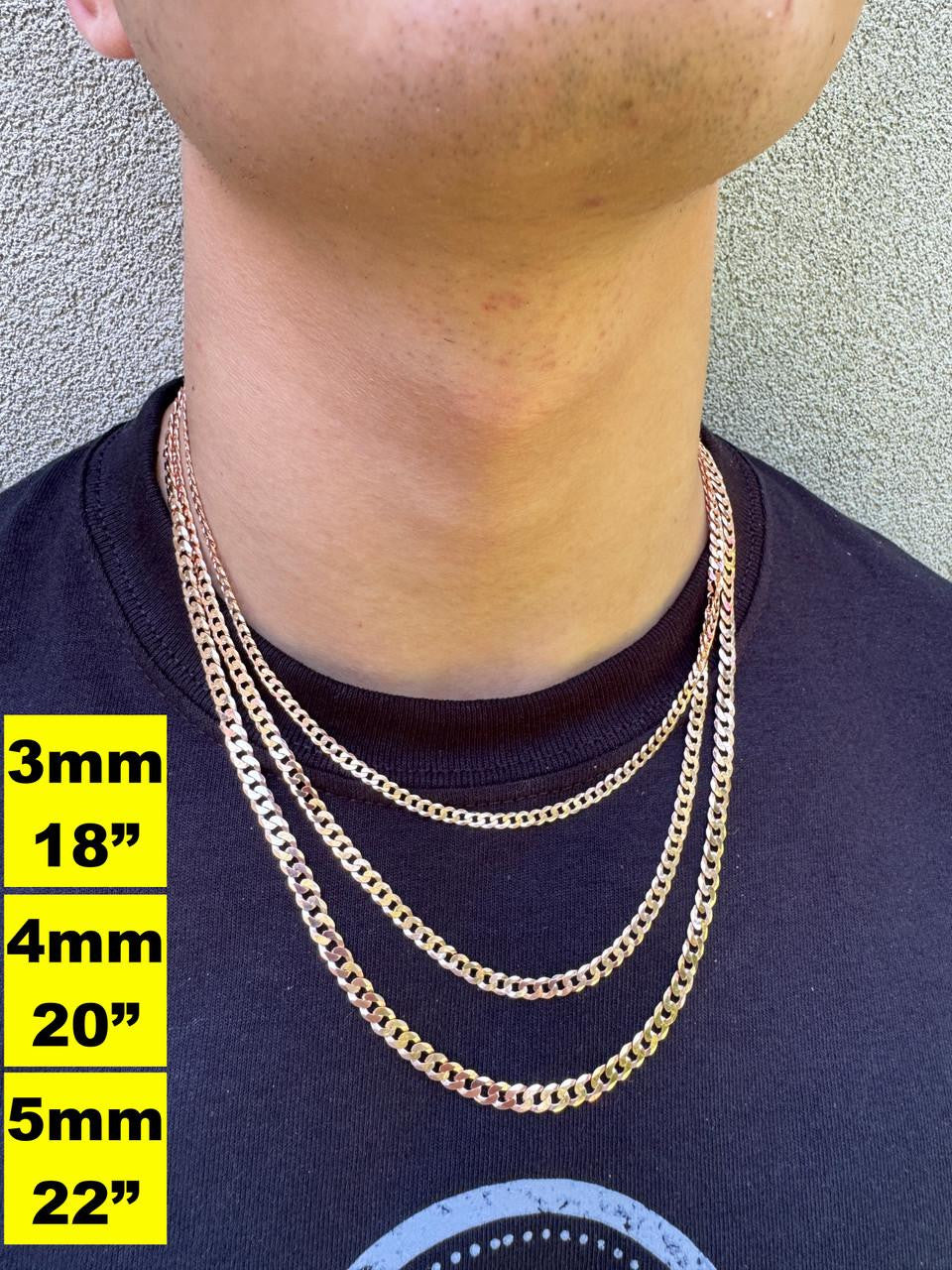 Flat Curb Cuban Chain Necklace - 14k Rose Gold Vermeil 925 Sterling Silver - 16"-30" - 3mm-8mm