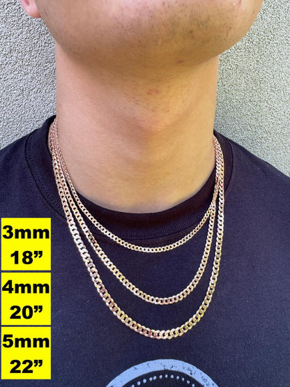 Flat Curb Cuban Chain Necklace - 14k Rose Gold Vermeil 925 Sterling Silver - 16"-30" - 3mm-8mm