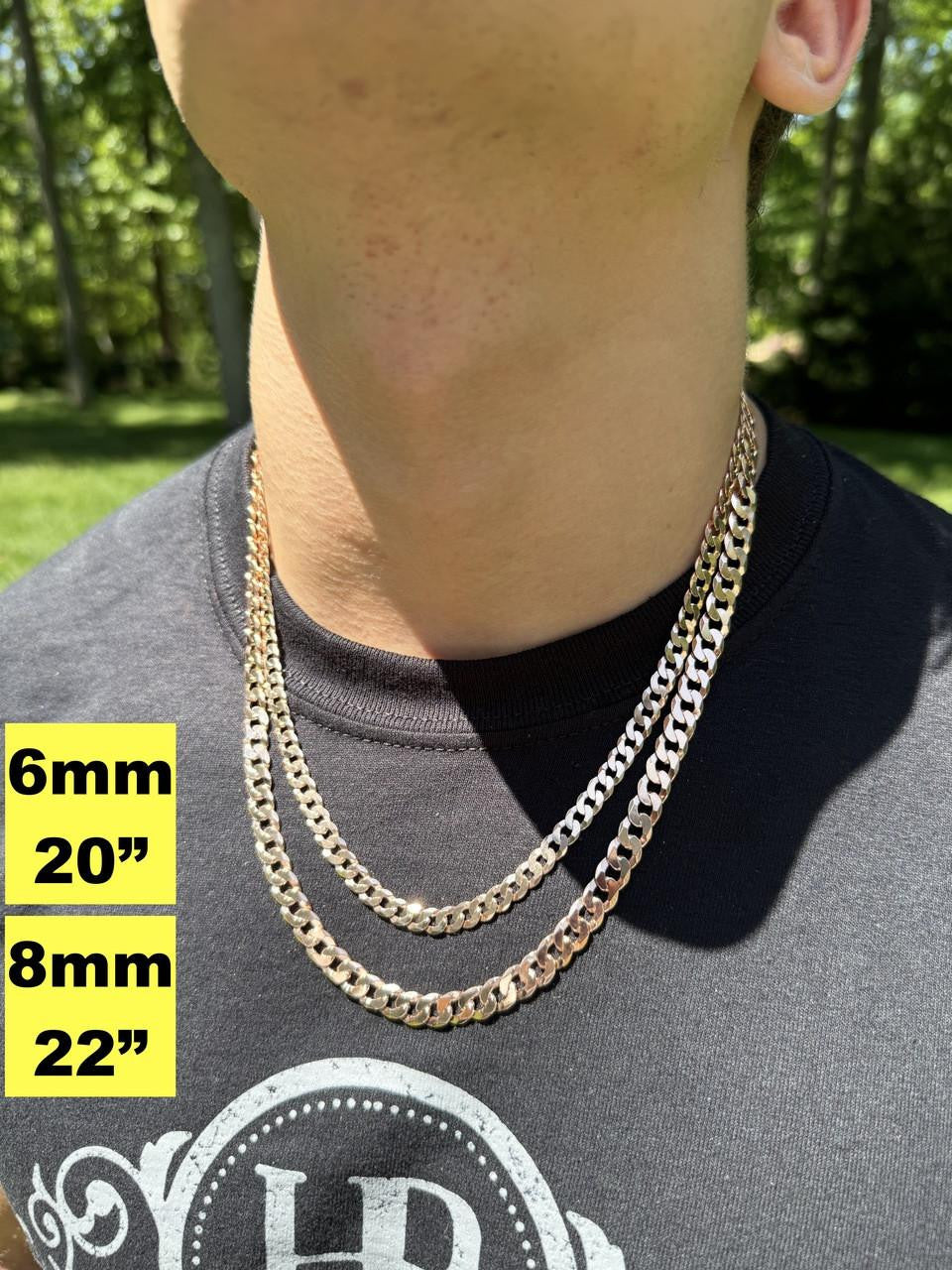 Flat Curb Cuban Chain Necklace - 14k Rose Gold Vermeil 925 Sterling Silver - 16"-30" - 3mm-8mm