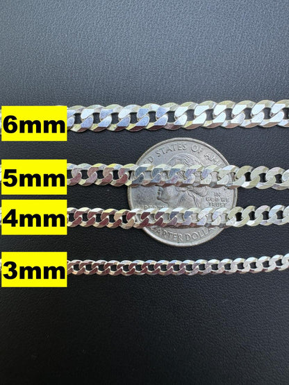 Flat Curb Cuban Chain Necklace - 925 Sterling Silver - 16"-30" - 3mm-10.5mm