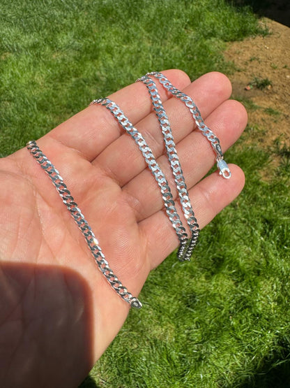 Flat Curb Cuban Chain Necklace - 925 Sterling Silver - 16"-30" - 3mm-10.5mm
