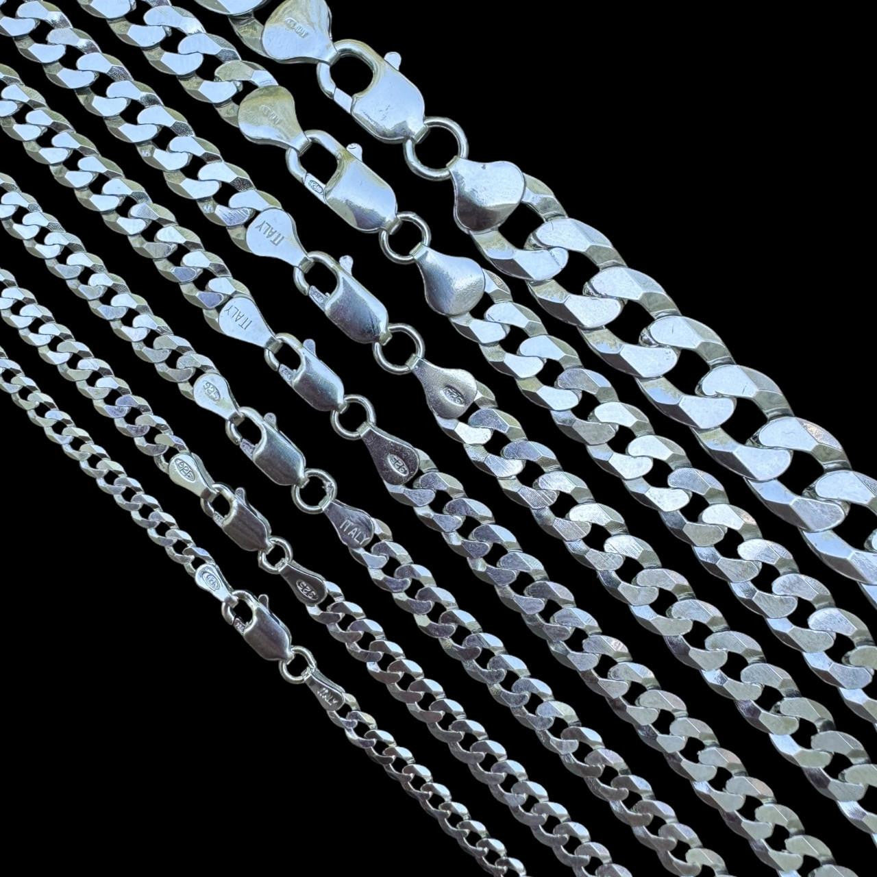 Flat Curb Cuban Chain Necklace - 925 Sterling Silver - 16"-30" - 3mm-10.5mm