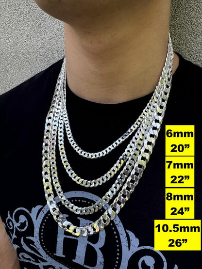 Flat Curb Cuban Chain Necklace - 925 Sterling Silver - 16"-30" - 3mm-10.5mm