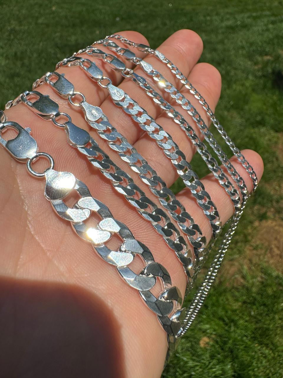 Flat Curb Cuban Chain Necklace - 925 Sterling Silver - 16"-30" - 3mm-10.5mm