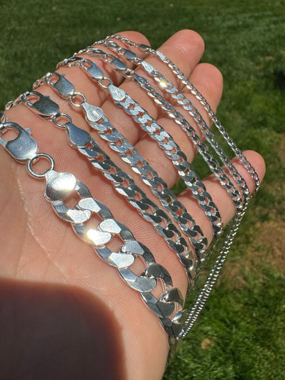 Flat Curb Cuban Chain Necklace - 925 Sterling Silver - 16"-30" - 3mm-10.5mm
