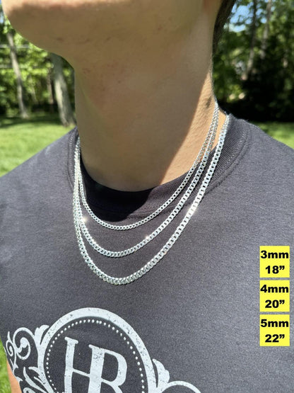 Flat Curb Cuban Chain Necklace - 925 Sterling Silver - 16"-30" - 3mm-10.5mm