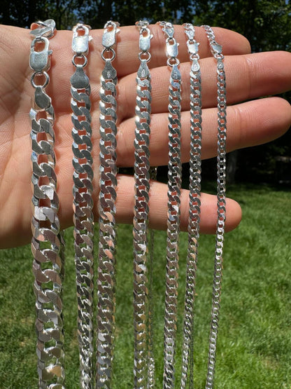 Flat Curb Cuban Chain Necklace - 925 Sterling Silver - 16"-30" - 3mm-10.5mm