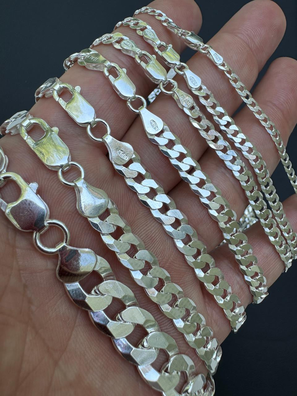 Flat Curb Cuban Chain Necklace - 925 Sterling Silver - 16"-30" - 3mm-10.5mm