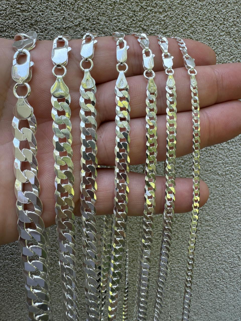 Flat Curb Cuban Chain Necklace - 925 Sterling Silver - 16"-30" - 3mm-10.5mm