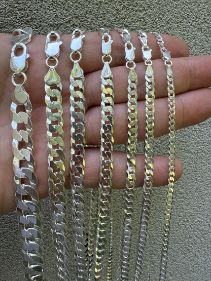 Flat Curb Cuban Chain Necklace - 925 Sterling Silver - 16"-30" - 3mm-10.5mm