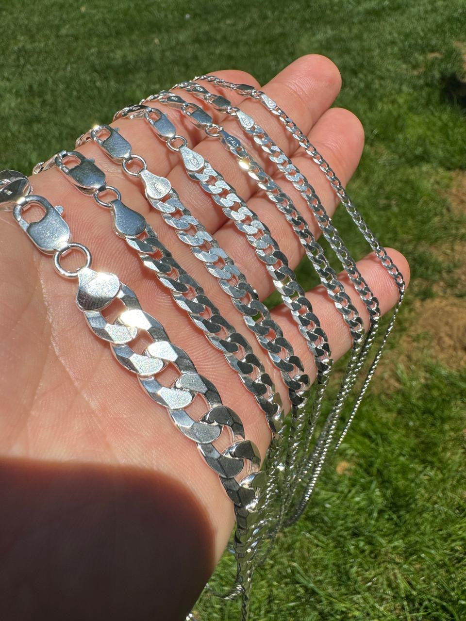 Flat Curb Cuban Chain Necklace - 925 Sterling Silver - 16"-30" - 3mm-10.5mm