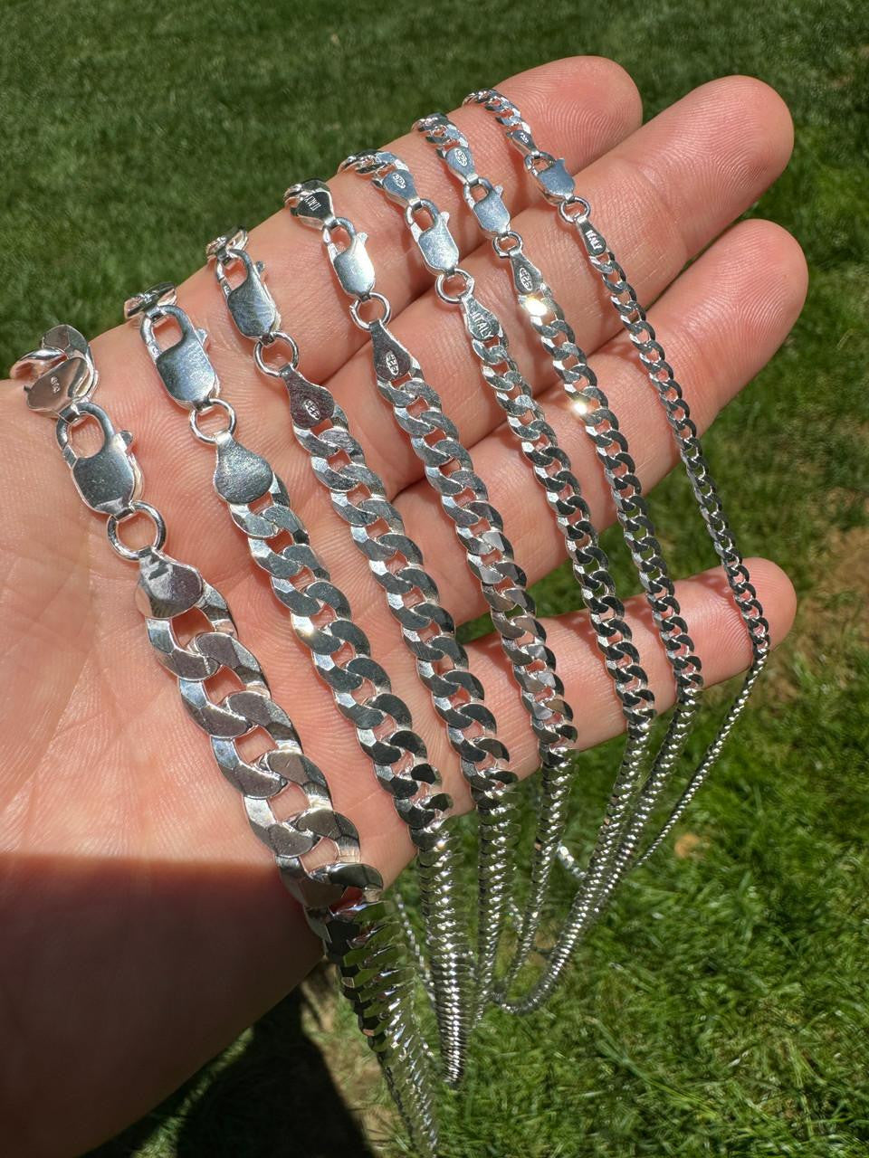 Flat Curb Cuban Chain Necklace - 925 Sterling Silver - 16"-30" - 3mm-10.5mm