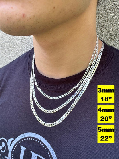 Flat Curb Cuban Chain Necklace - 925 Sterling Silver - 16"-30" - 3mm-10.5mm