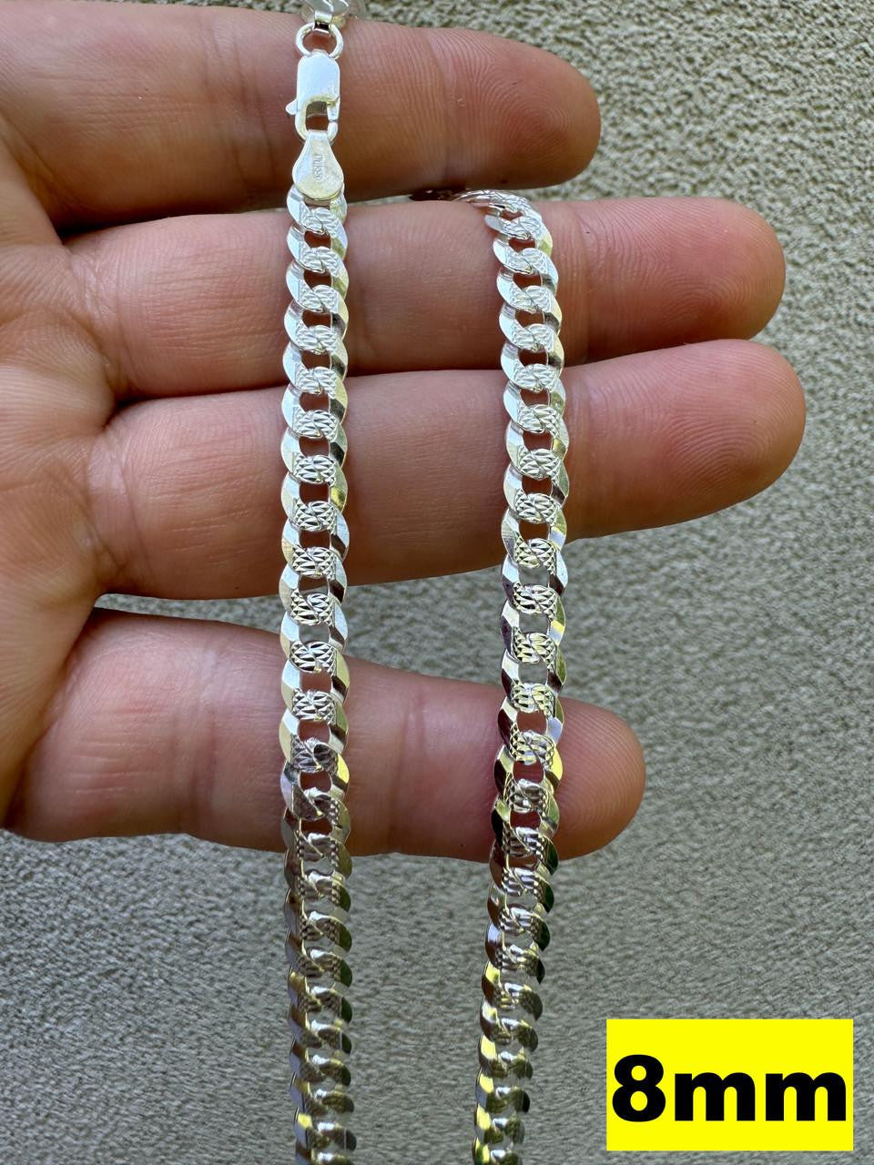 Flat Curb Cuban Chain Necklace - Diamond Cut 925 Sterling Silver - 16"-30" - 3mm-10.5mm