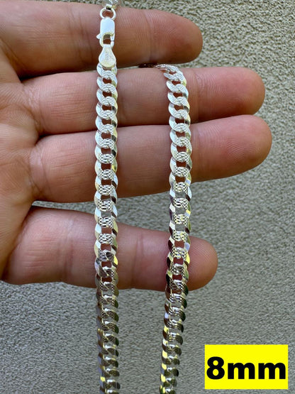 Flat Curb Cuban Chain Necklace - Diamond Cut 925 Sterling Silver - 16"-30" - 3mm-10.5mm