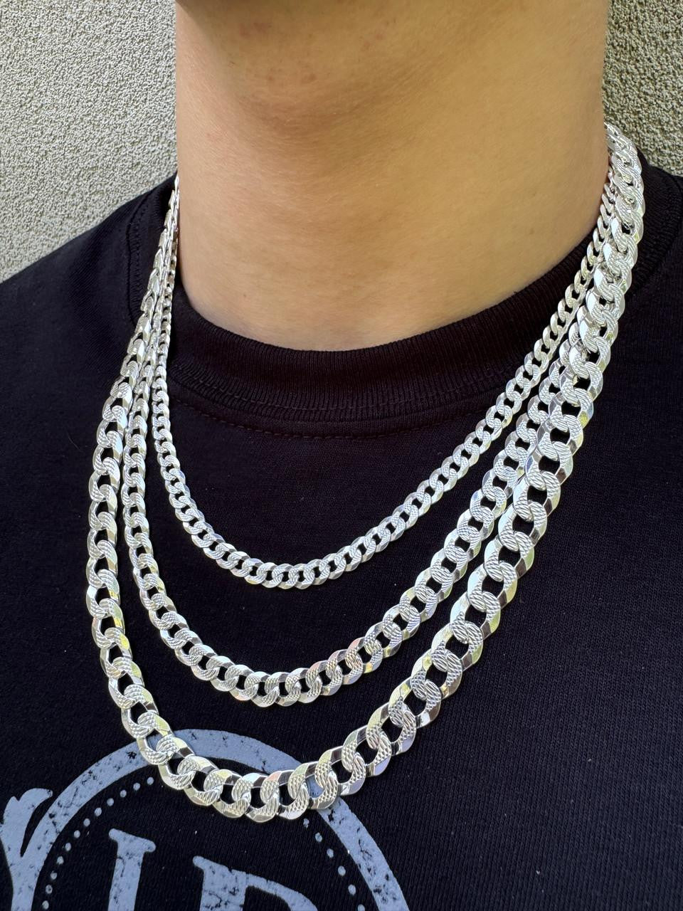 Flat Curb Cuban Chain Necklace - Diamond Cut 925 Sterling Silver - 16"-30" - 3mm-10.5mm