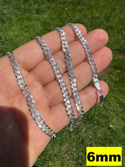 Flat Curb Cuban Chain Necklace - Diamond Cut 925 Sterling Silver - 16"-30" - 3mm-10.5mm