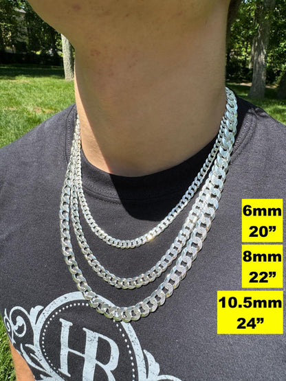 Flat Curb Cuban Chain Necklace - Diamond Cut 925 Sterling Silver - 16"-30" - 3mm-10.5mm