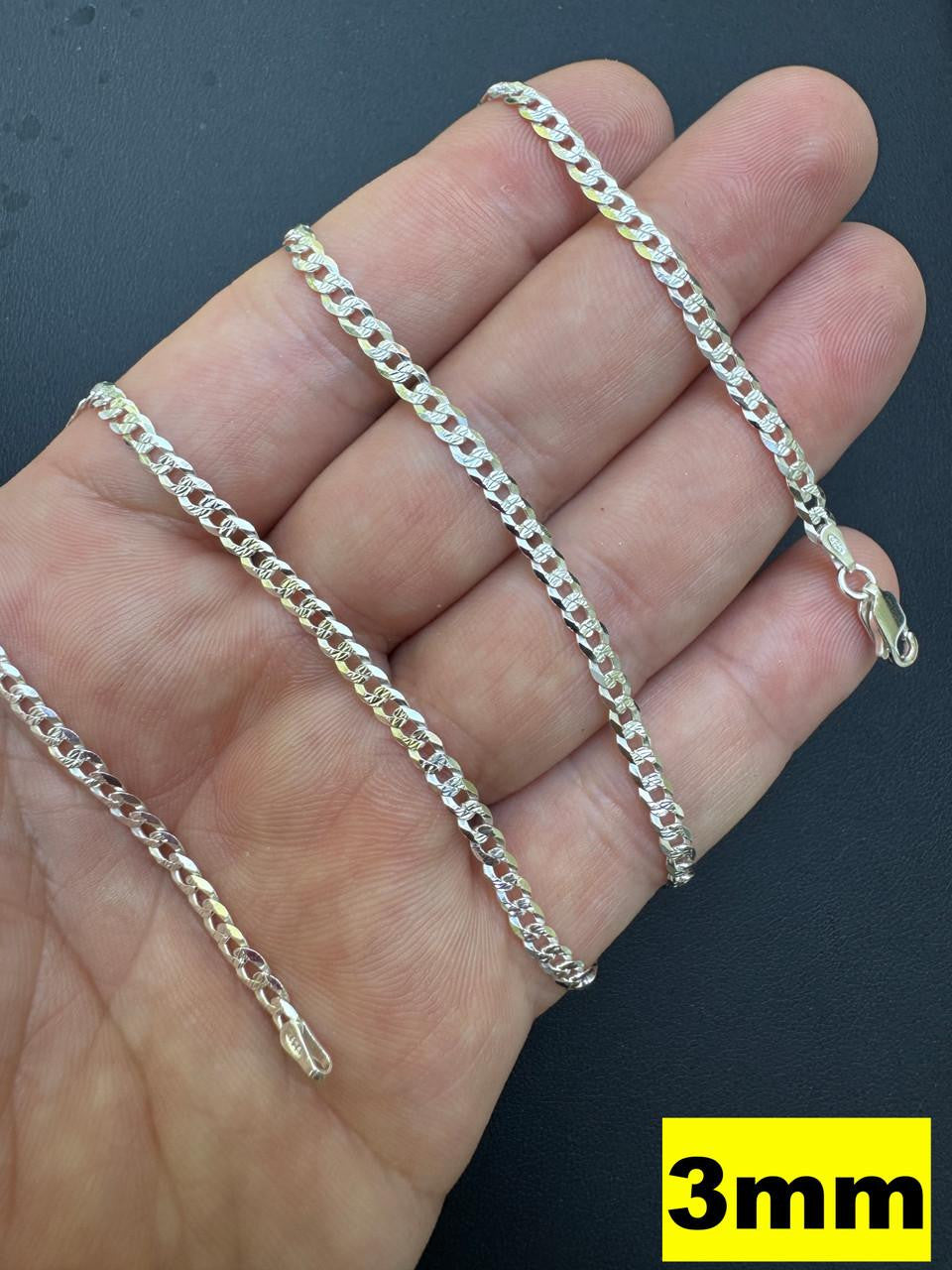 Flat Curb Cuban Chain Necklace - Diamond Cut 925 Sterling Silver - 16"-30" - 3mm-10.5mm