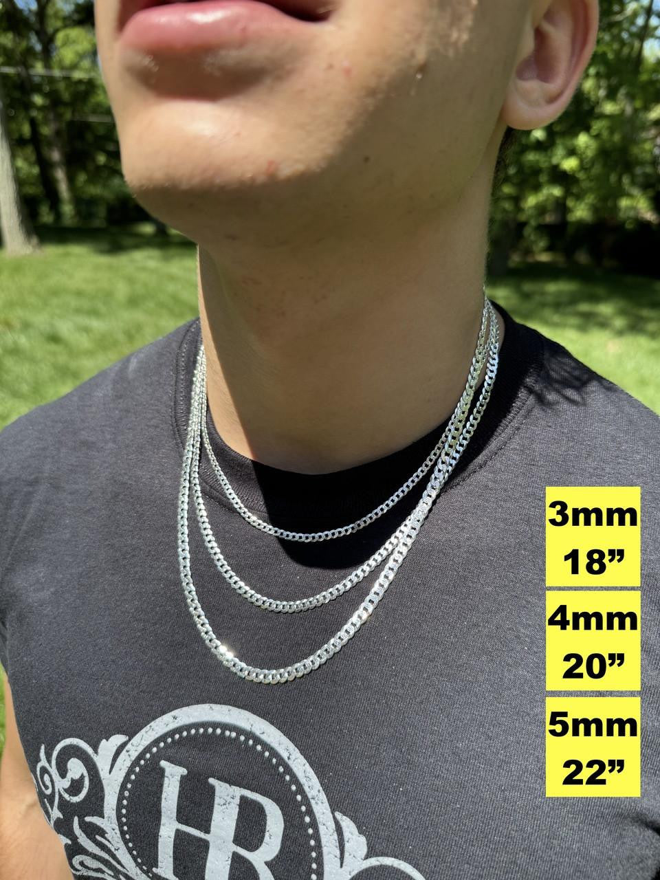 Flat Curb Cuban Chain Necklace - Diamond Cut 925 Sterling Silver - 16"-30" - 3mm-10.5mm