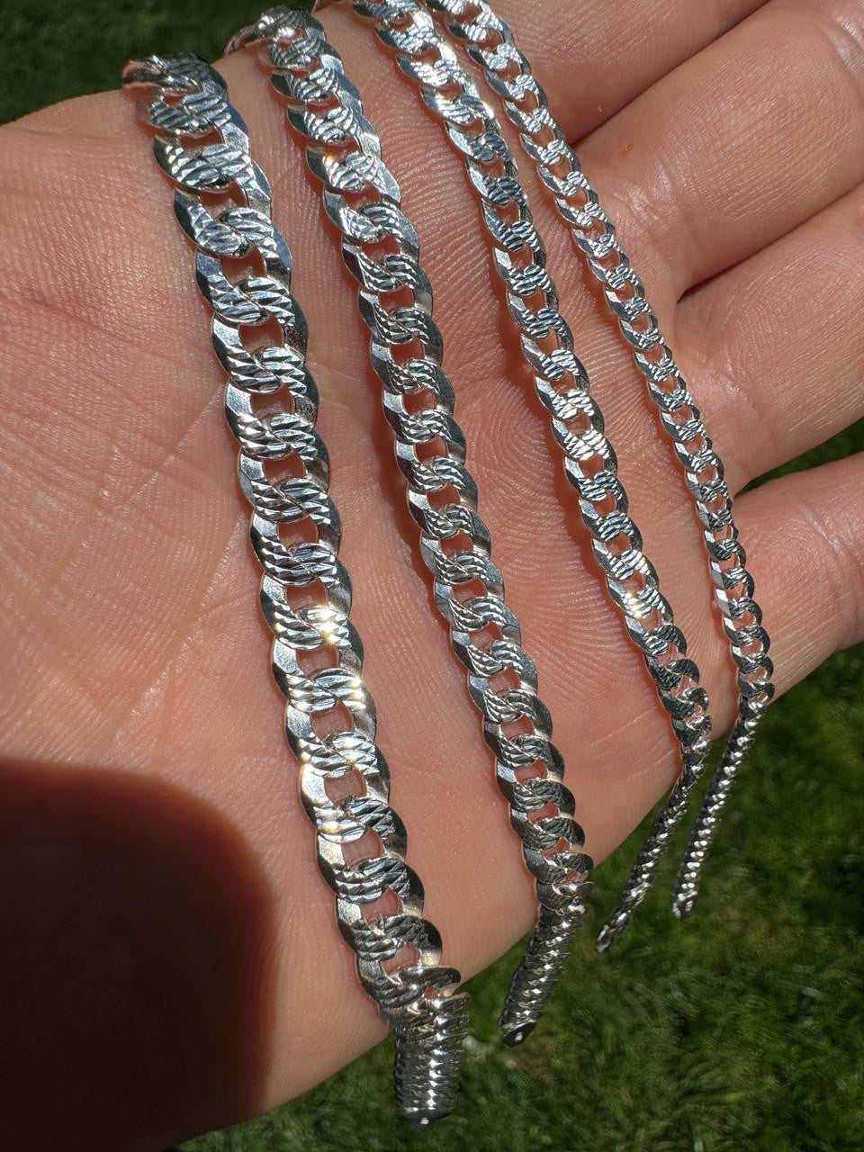 Flat Curb Cuban Chain Necklace - Diamond Cut 925 Sterling Silver - 16"-30" - 3mm-10.5mm