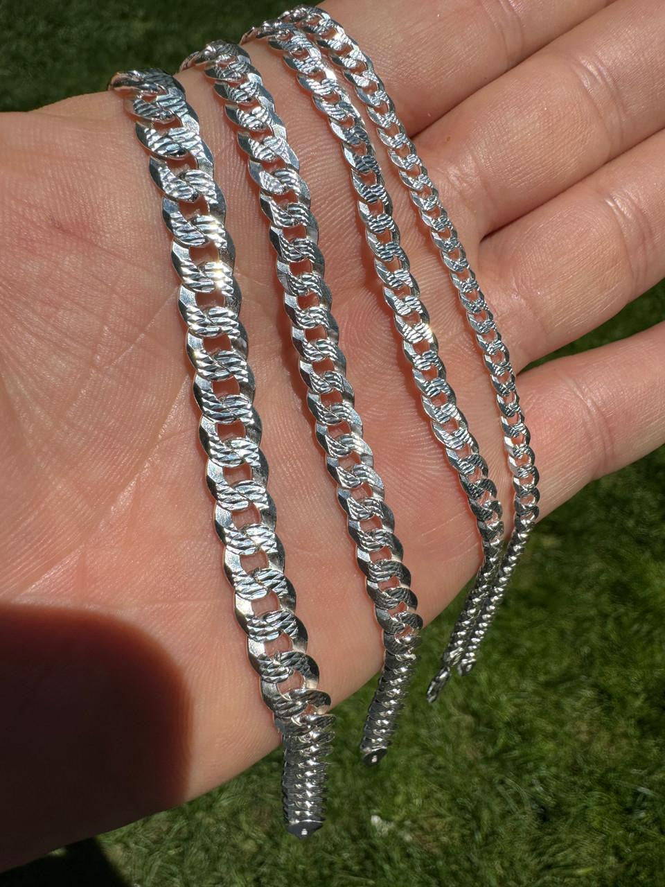 Flat Curb Cuban Chain Necklace - Diamond Cut 925 Sterling Silver - 16"-30" - 3mm-10.5mm