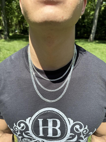 Flat Curb Cuban Chain Necklace - Diamond Cut 925 Sterling Silver - 16"-30" - 3mm-10.5mm