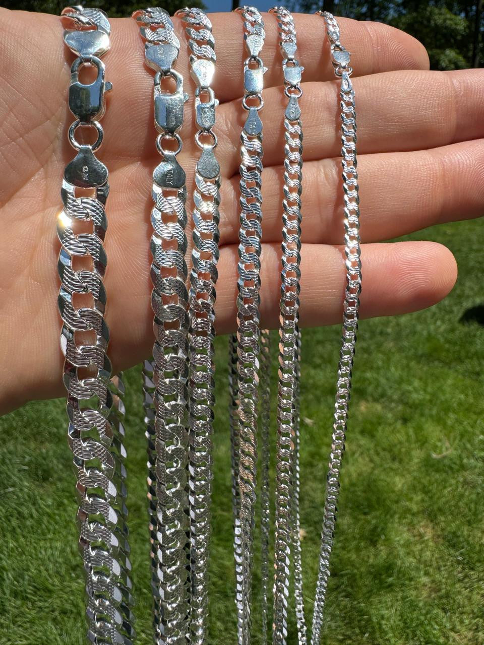 Flat Curb Cuban Chain Necklace - Diamond Cut 925 Sterling Silver - 16"-30" - 3mm-10.5mm