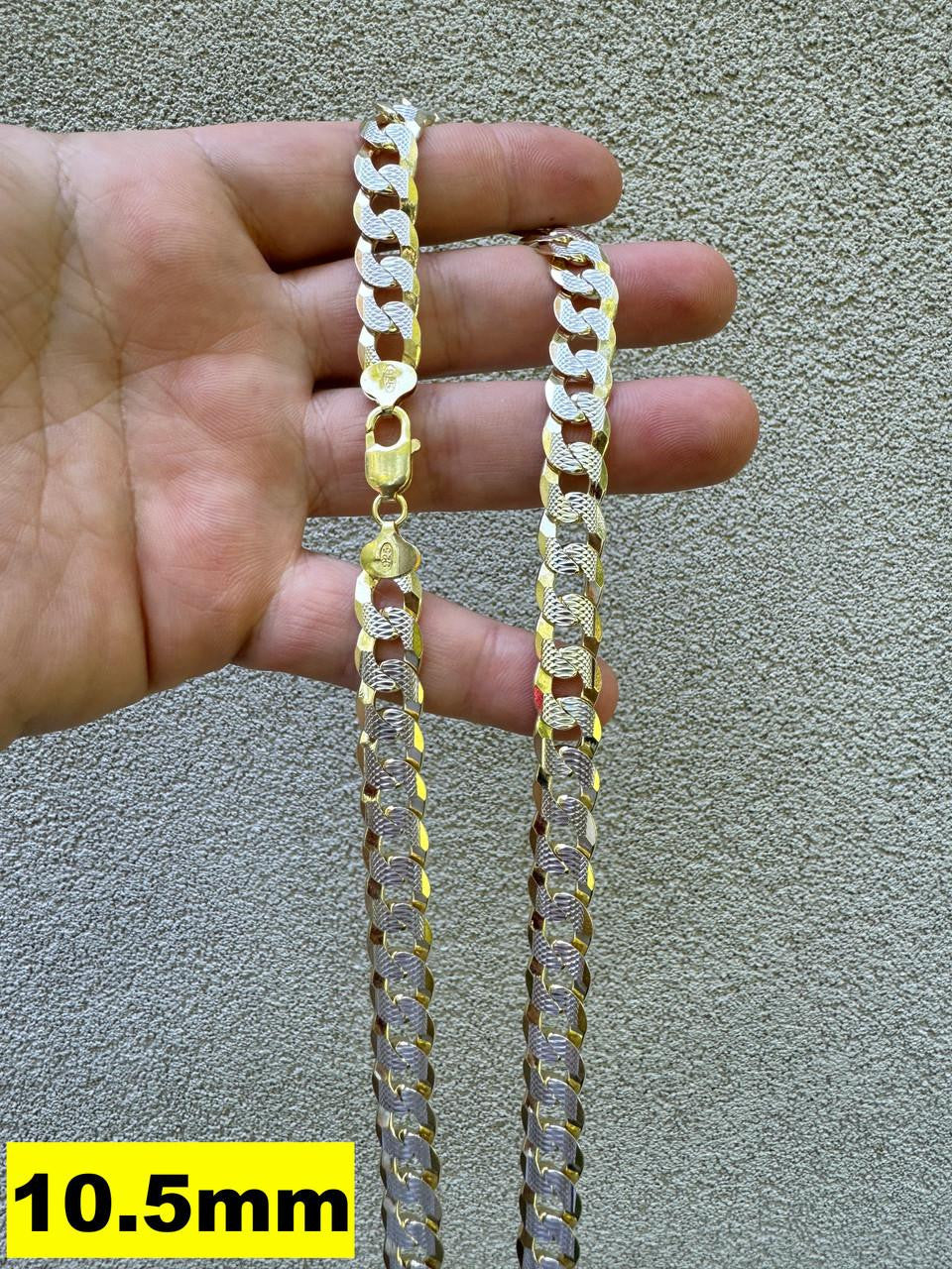 Flat Curb Cuban Chain Necklace - Two Tone Diamond Cut 14k Gold Vermeil 925 Sterling Silver - 16"-30" - 3mm-10.5mm