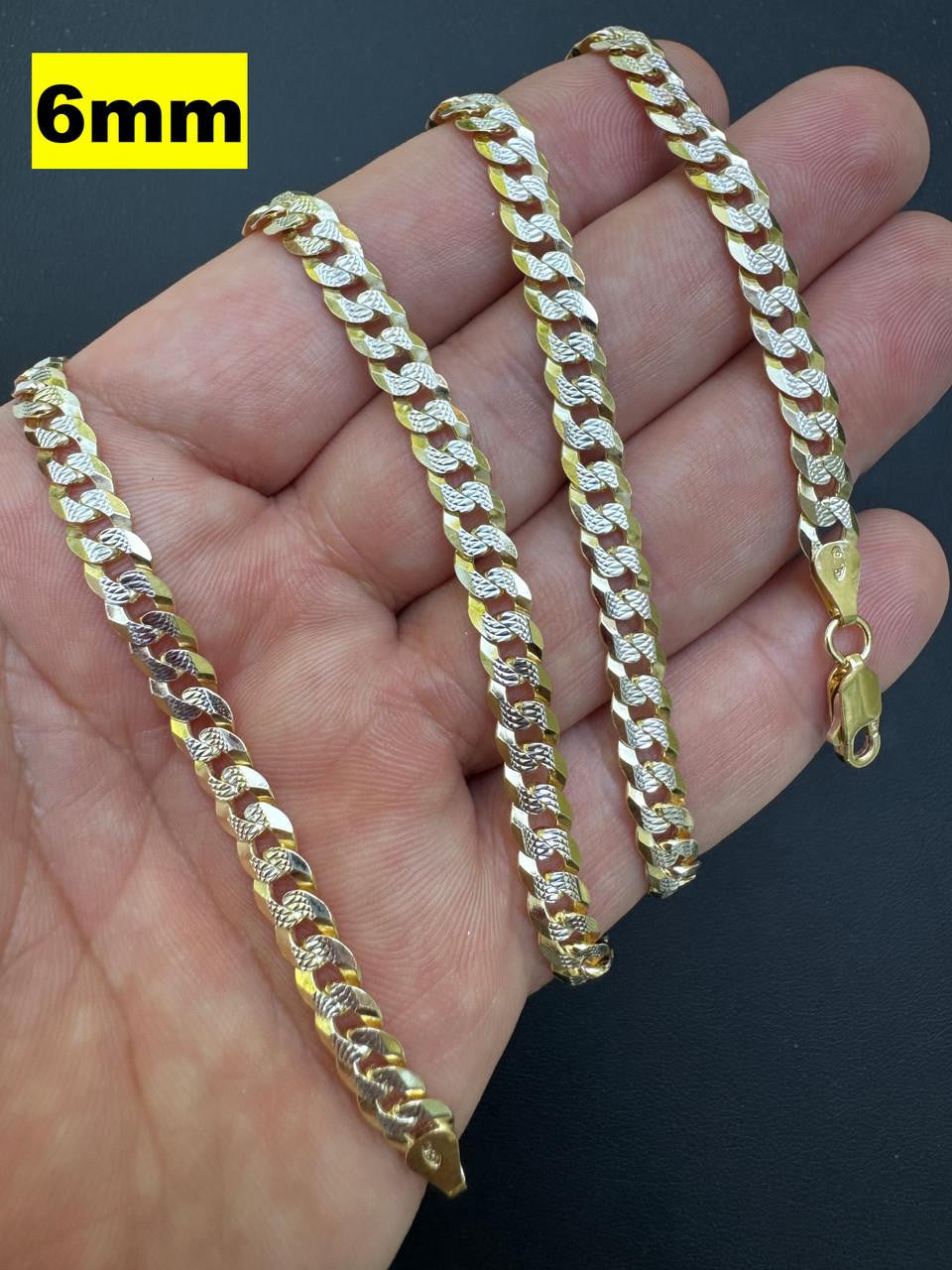 Flat Curb Cuban Chain Necklace - Two Tone Diamond Cut 14k Gold Vermeil 925 Sterling Silver - 16"-30" - 3mm-10.5mm