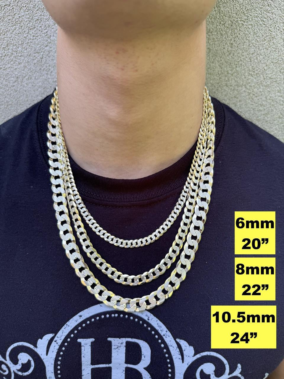 Flat Curb Cuban Chain Necklace - Two Tone Diamond Cut 14k Gold Vermeil 925 Sterling Silver - 16"-30" - 3mm-10.5mm