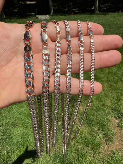 Flat Curb Cuban Chain Necklace - Two Tone Diamond Cut 14k Rose Gold Vermeil 925 Sterling Silver - 16"-30" - 3mm-10.5mm