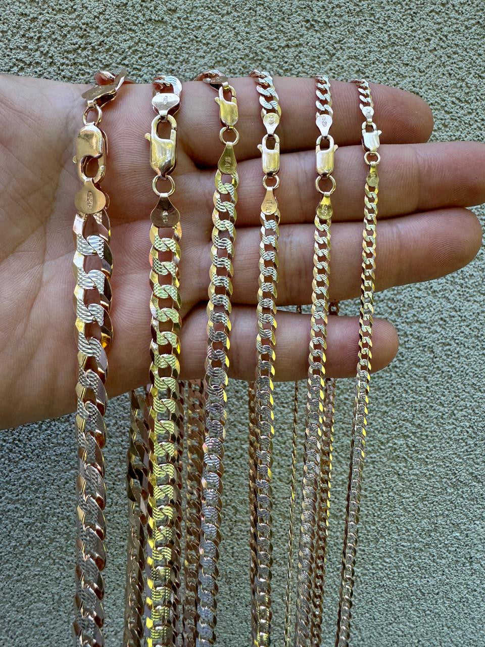 Flat Curb Cuban Chain Necklace - Two Tone Diamond Cut 14k Rose Gold Vermeil 925 Sterling Silver - 16"-30" - 3mm-10.5mm