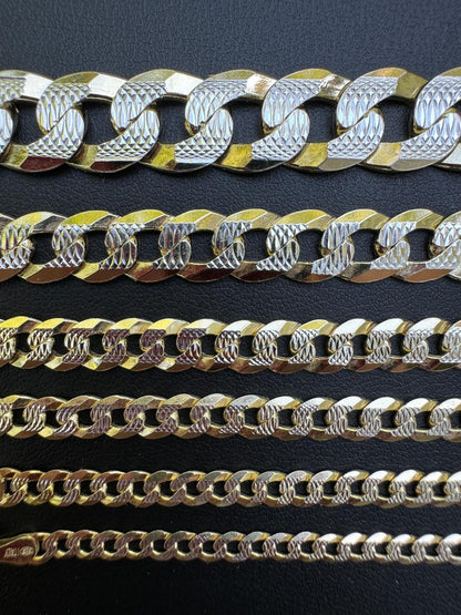 Flat Curb Cuban Chain Necklace - Two Tone Diamond Cut 14k Rose Gold Vermeil 925 Sterling Silver - 16"-30" - 3mm-10.5mm