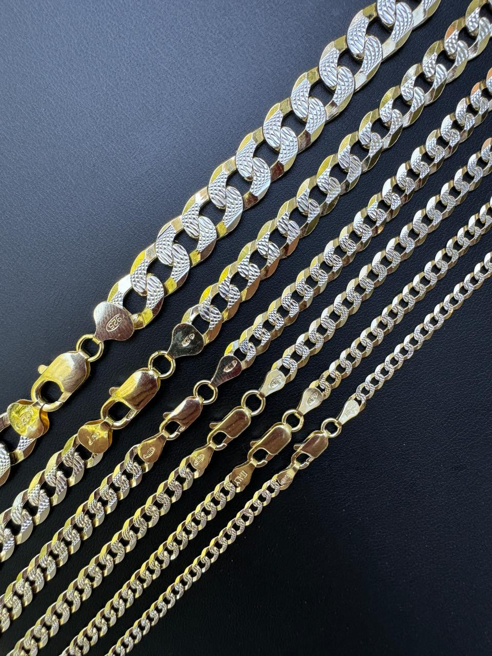 Flat Curb Cuban Chain Necklace - Two Tone Diamond Cut 14k Rose Gold Vermeil 925 Sterling Silver - 16"-30" - 3mm-10.5mm