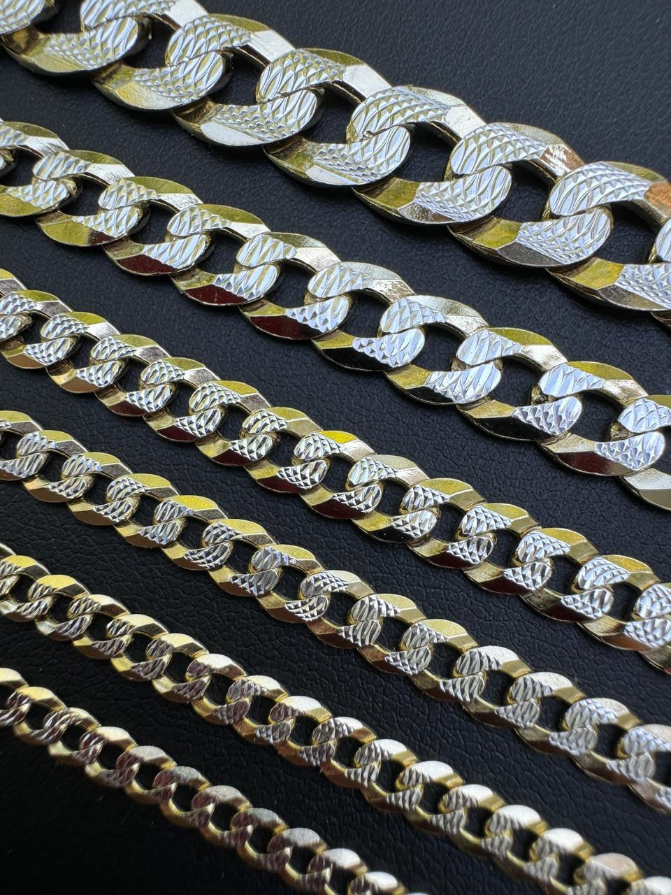 Flat Curb Cuban Chain Necklace - Two Tone Diamond Cut 14k Rose Gold Vermeil 925 Sterling Silver - 16"-30" - 3mm-10.5mm