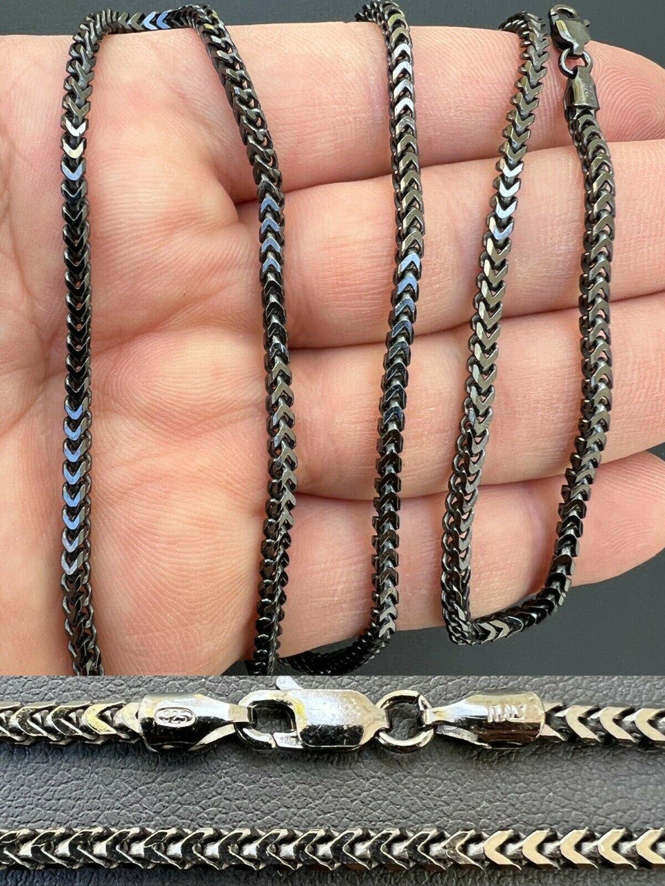 Franco Chain Necklace - Black Rhodium Over 925 Sterling Silver - 16"-30" - 2.5mm