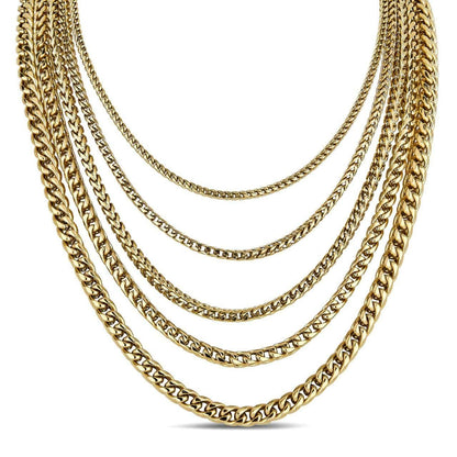 Franco Chain Necklace - 14k Yellow Gold Plated Stainless Steel - 18"-30" - 3mm-8mm