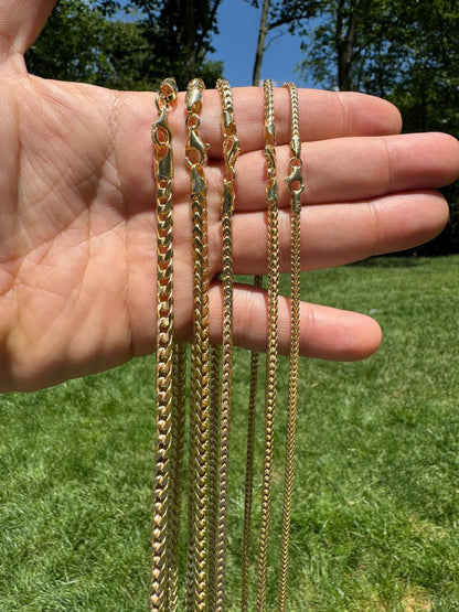 Franco Link Chain Necklace - 14k Gold Vermeil 925 Sterling Silver - 16"-30" - 2mm-5mm