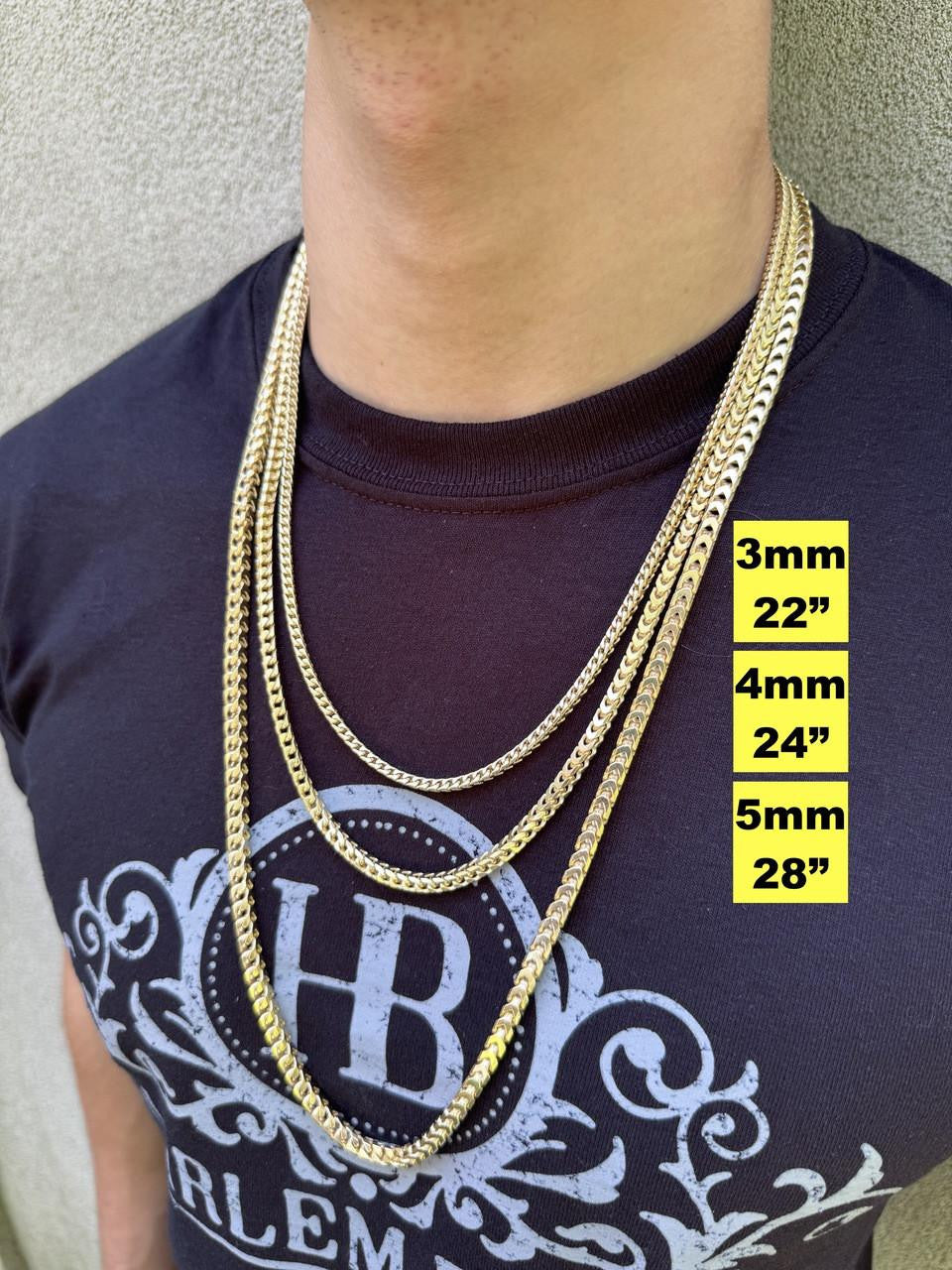 Franco Link Chain Necklace - 14k Gold Vermeil 925 Sterling Silver - 16"-30" - 2mm-5mm