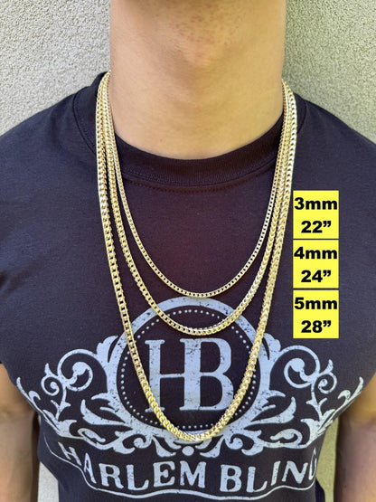 Franco Link Chain Necklace - 14k Gold Vermeil 925 Sterling Silver - 16"-30" - 2mm-5mm