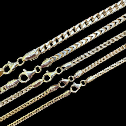 Franco Link Chain Necklace - 14k Gold Vermeil 925 Sterling Silver - 16"-30" - 2mm-5mm