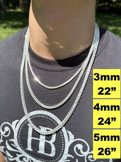 Franco Link Chain Necklace - 925 Sterling Silver - 16"-30" - 2mm-5mm